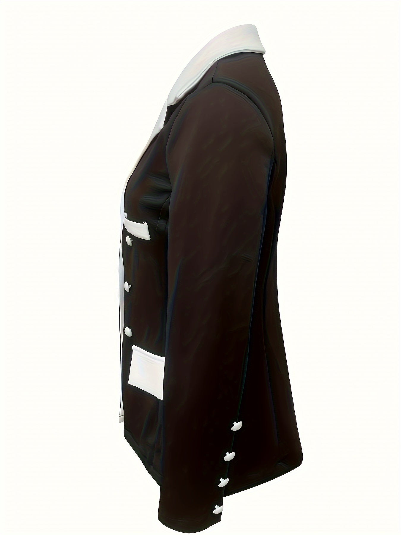 Elegant Long Sleeve Color Block Double Breasted Blazer, Notched Lapel For Work & Office, Women's Clothing